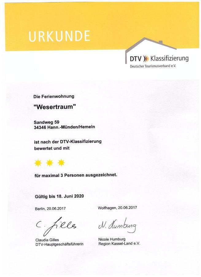 Ferienwohnung Wesertraum Hannoversch Münden Exteriör bild